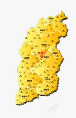 立体橘黄色山西省地图素材