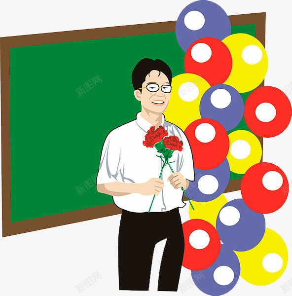 卡通活动室教师png免抠素材_新图网 https://ixintu.com 室内活动 彩色 气球 活动 活动室 老师 鲜花 黑板