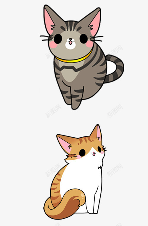 两只卡通猫png免抠素材_新图网 https://ixintu.com 动物 宠物 灰色 猫咪 黄色