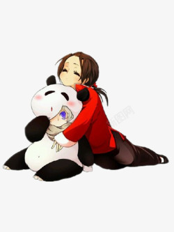 小姑娘抱着熊猫素材