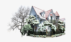 积雪枯树矢量图雪地里的房子高清图片