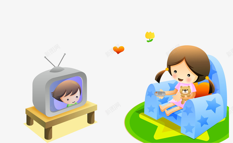 看电视小女孩png免抠素材_新图网 https://ixintu.com 坐着看电视 小女孩 看电视