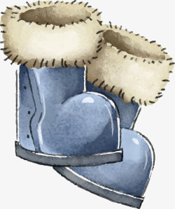 蓝色手绘冬季棉靴矢量图素材