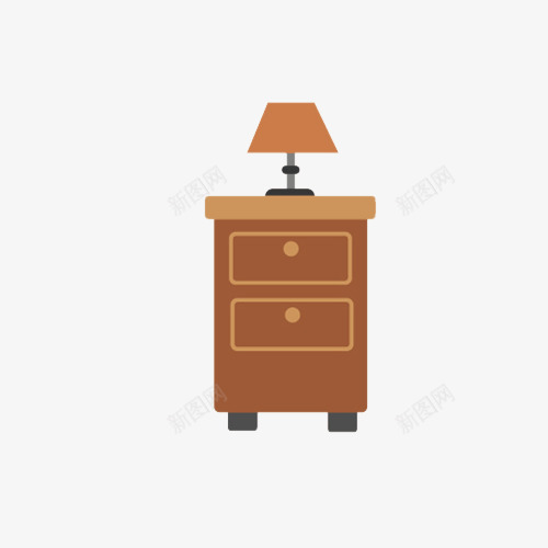 床头柜与台灯png免抠素材_新图网 https://ixintu.com png图片素材 免费png素材 家具家居 手绘素材 棕色