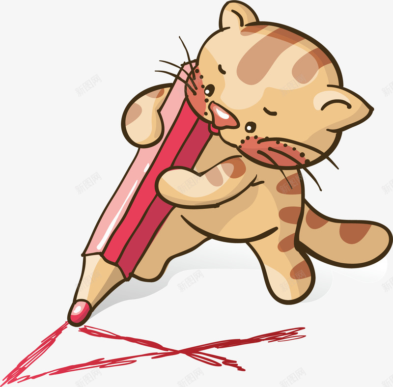 卡通猫与铅笔矢量图ai免抠素材_新图网 https://ixintu.com 卡通 可爱 猫 猫咪 铅笔 矢量图