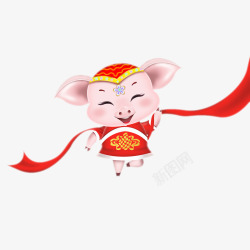 卡通小猪脸跳着舞的新年福猪卡通图高清图片