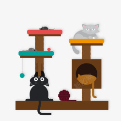 卡通猫咪和猫爬架矢量图素材