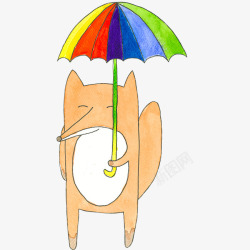 水洒卡通雨伞图形打雨伞的狐狸高清图片