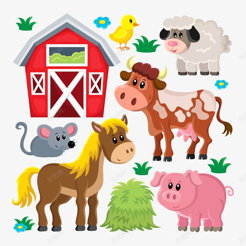 农场的动物png免抠素材_新图网 https://ixintu.com 农场 农场动物 动物 小马 猪 矢量农场 矢量动物 老鼠