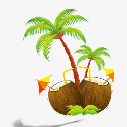 热带的椰子树和椰子素材
