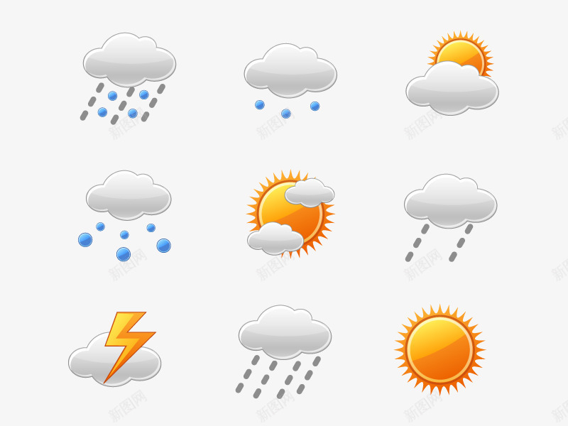 天气图标元素矢量图ai_新图网 https://ixintu.com 元素 图标 天气 天气图标 矢量图