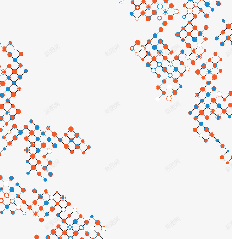 橘色蓝色科技结构png免抠素材_新图网 https://ixintu.com 分子结构 科技感 网络结构 节点