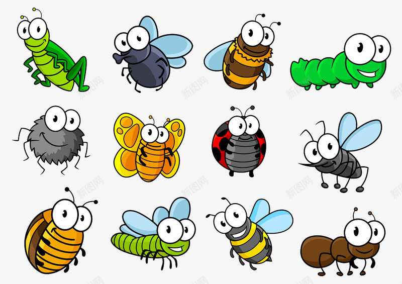 昆虫世界png免抠素材_新图网 https://ixintu.com 卡通 蜜蜂 蝴蝶 黄蜂