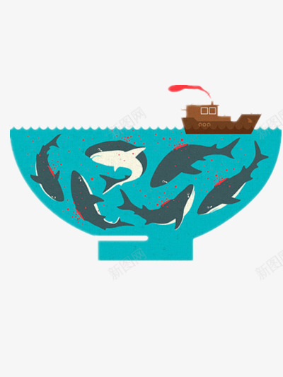 碗png免抠素材_新图网 https://ixintu.com 保护环境 创意餐具 大海插画 手绘餐具 鲨鱼