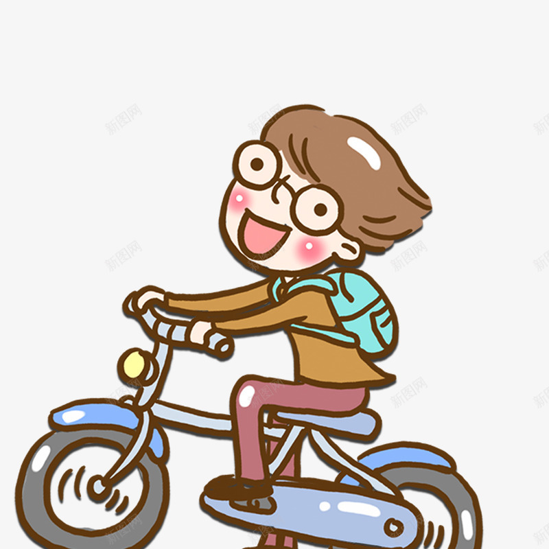 骑单车的小男生元素png免抠素材_新图网 https://ixintu.com 卡通人物 开车 戴眼镜 背包