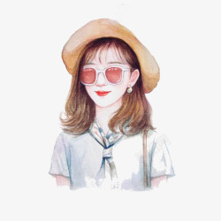 水彩草帽彩色女孩高清图片