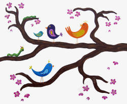 壁画小鸟和树枝素材
