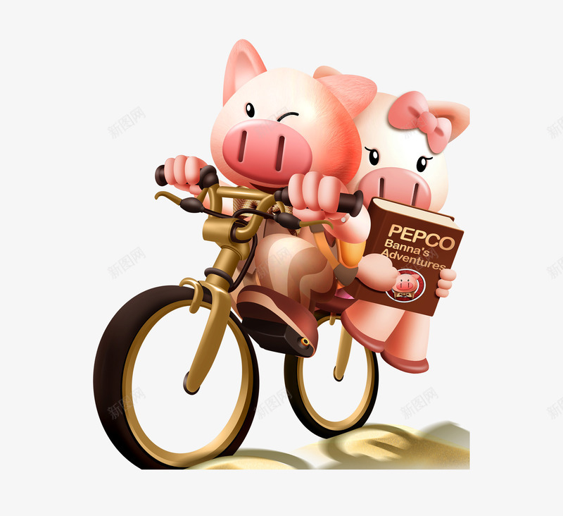 小猪骑车png免抠素材_新图网 https://ixintu.com 卡通 小猪 小猪骑车 自行车