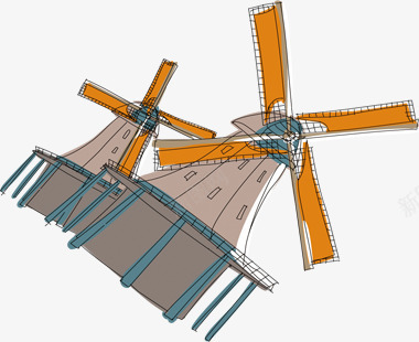 手绘风车造型艺术png免抠素材_新图网 https://ixintu.com 造型艺术 风车