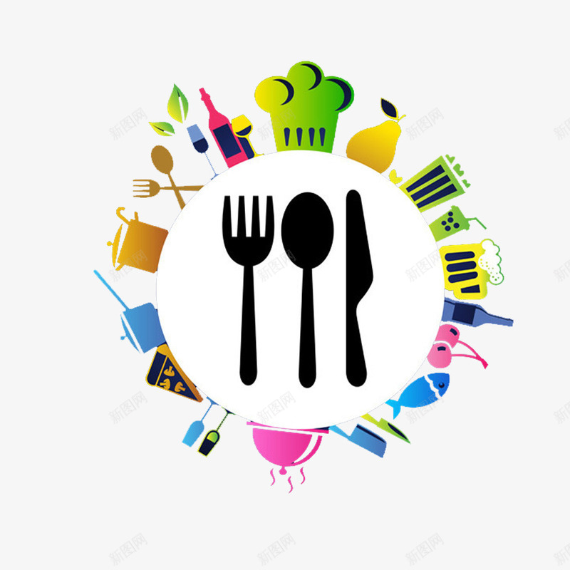 餐具底图图案png免抠素材_新图网 https://ixintu.com 刀子 勺子 厨房用具 叉子 彩色 餐具