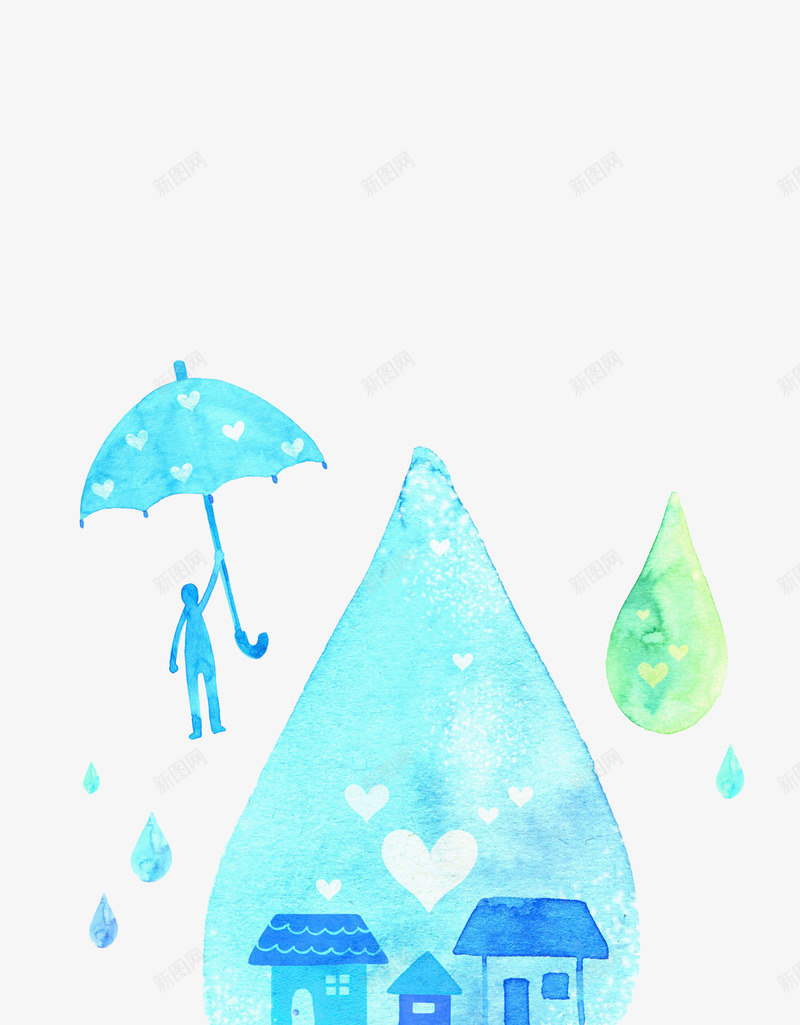 水彩手绘雨滴png免抠素材_新图网 https://ixintu.com 下雨 卡通雨点 手绘 水彩 蓝色 雨伞 雨水 雨滴