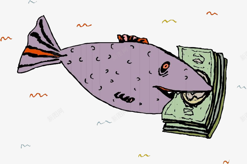 金钱和鱼png免抠素材_新图网 https://ixintu.com 一条 卡通 嘴巴 手绘 简图 紫色的 纸币 金钱 鱼
