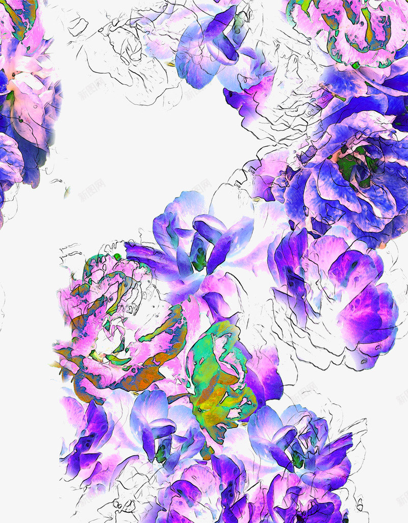 创意线描紫色花卉png免抠素材_新图网 https://ixintu.com 创意设计 手绘 紫色花卉 线描花卉 花卉背景 花卉装饰