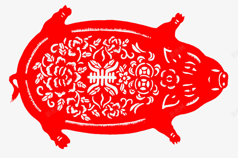 小猪剪纸psd免抠素材_新图网 https://ixintu.com 中国风 传统艺术 剪纸 红色