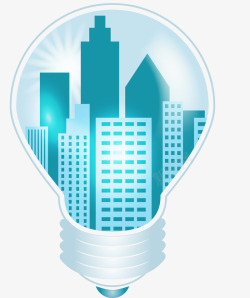 水晶球里的建筑手绘在灯泡里的蓝色城市建筑高清图片