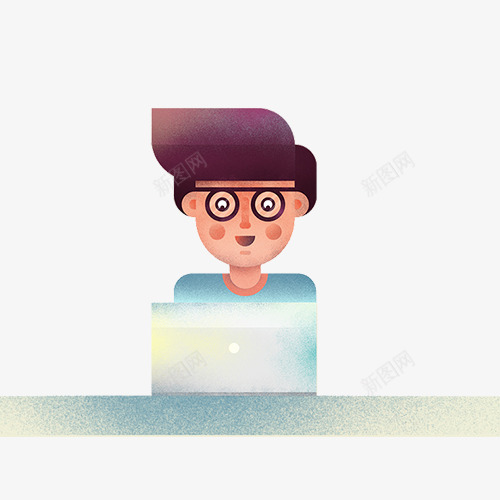 正在玩电脑的戴眼镜男生png免抠素材_新图网 https://ixintu.com 玩耍 电脑 男生 眼睛 眼镜