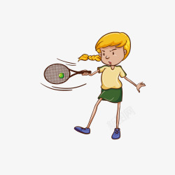课程介绍图片下载手绘卡通装饰打网球的女孩子海报高清图片