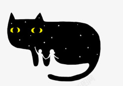 黑色雨伞插画一只黑色猫咪矢量图高清图片