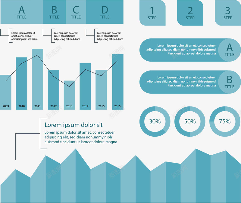 淡蓝色扁平化数据图表矢量图eps免抠素材_新图网 https://ixintu.com 信息图表 分类 步骤 环形图 矢量素材 面积图 矢量图