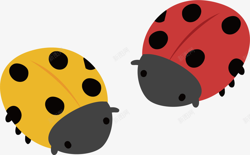 两个瓢虫png免抠素材_新图网 https://ixintu.com 卡通 手绘 斑点 昆虫 瓢虫 红色 黄色