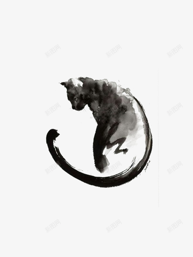 中国风水墨猫图标png_新图网 https://ixintu.com 写意 手绘 水墨 水墨画猫 猫 猫咪 猫尾