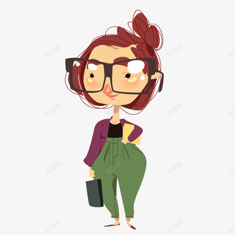 彩绘戴眼镜的女教师png免抠素材_新图网 https://ixintu.com 卡通女孩 女教师 戴眼镜女孩 背景装饰