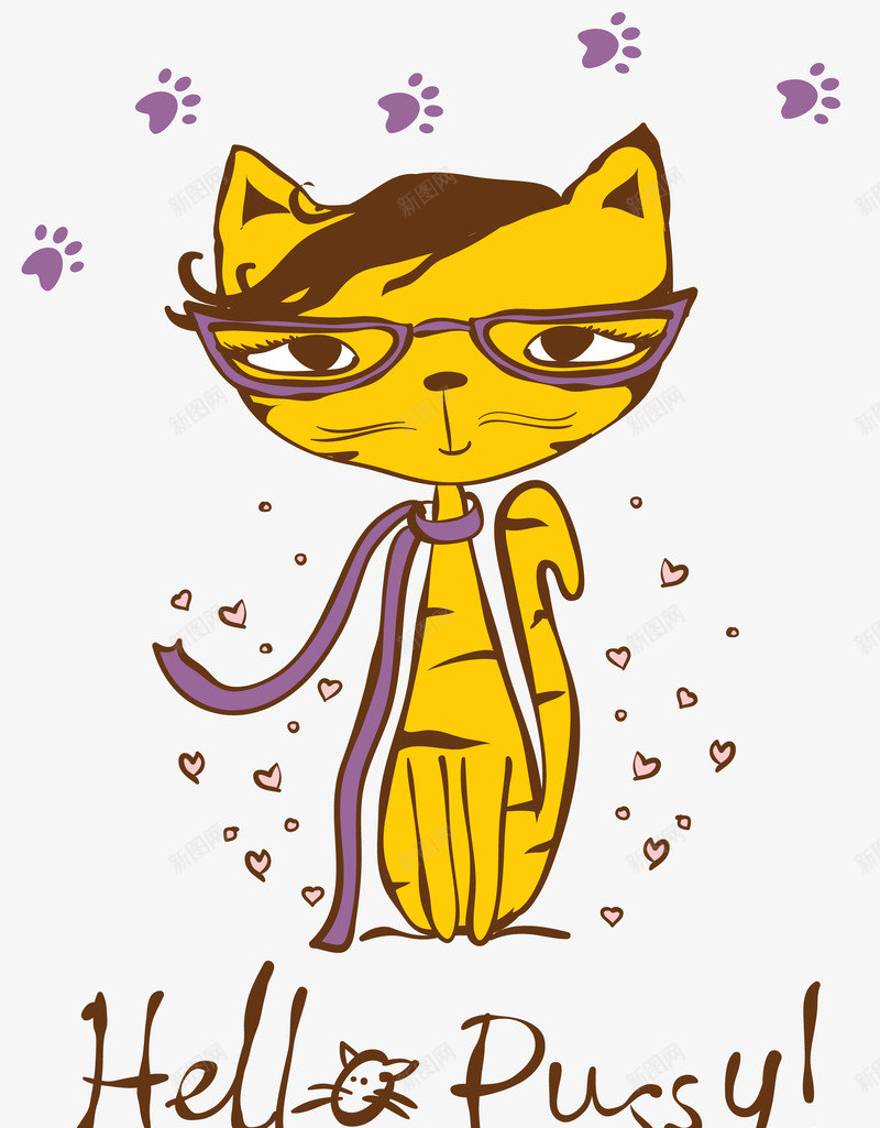 黄色可爱猫咪手绘图png免抠素材_新图网 https://ixintu.com 卡通 围巾 坐着 手绘 水墨 猫咪 眼镜 黄色猫咪