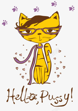 黄色可爱猫咪手绘图素材