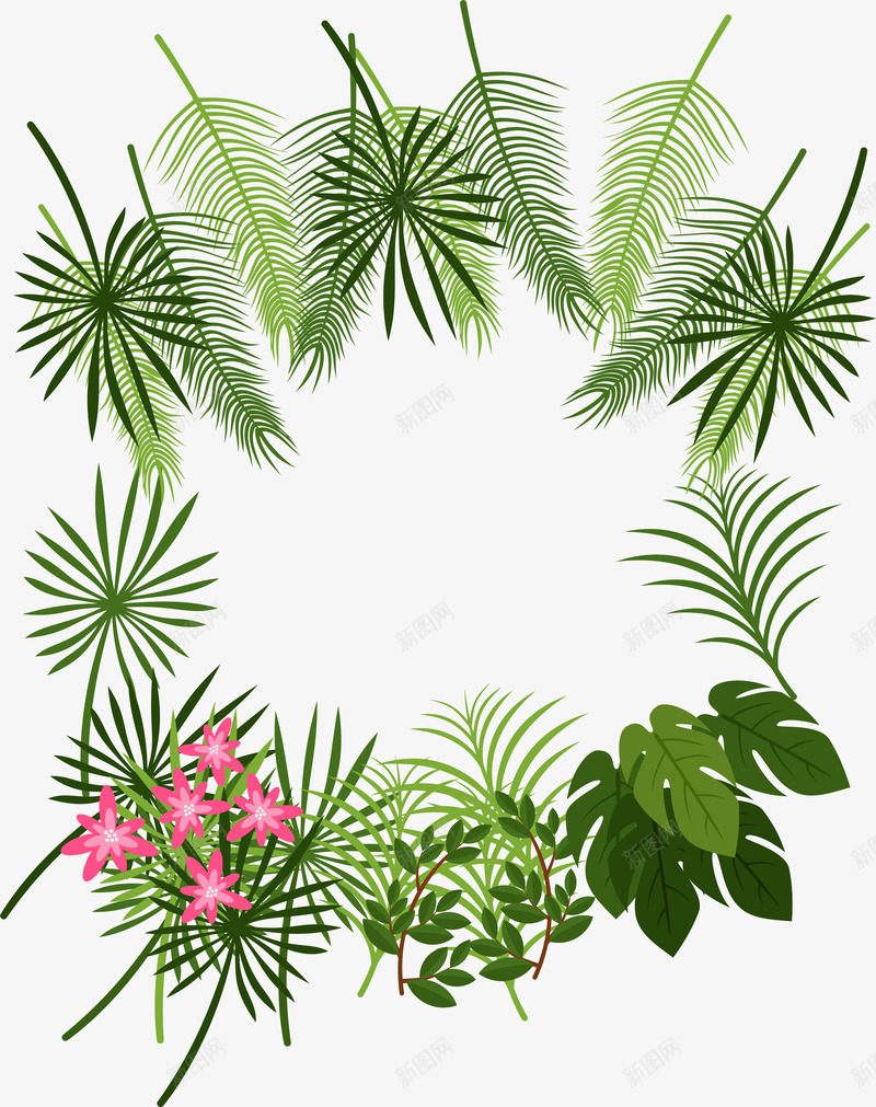 热带树叶装饰框png免抠素材_新图网 https://ixintu.com 树叶边框 热带树叶 热带植物 矢量素材