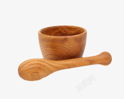 棕色容器加厚加高木制碗和勺子实素材