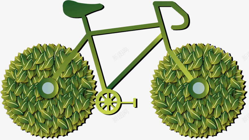 绿色树叶造型自行车png免抠素材_新图网 https://ixintu.com 树叶 绿色 自行车 造型