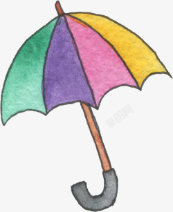 手绘彩色小雨伞素材