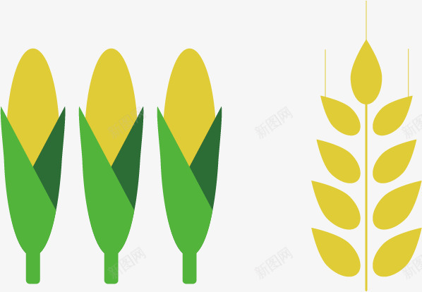扁平玉米小麦png免抠素材_新图网 https://ixintu.com 农作物 小麦 扁平 玉米