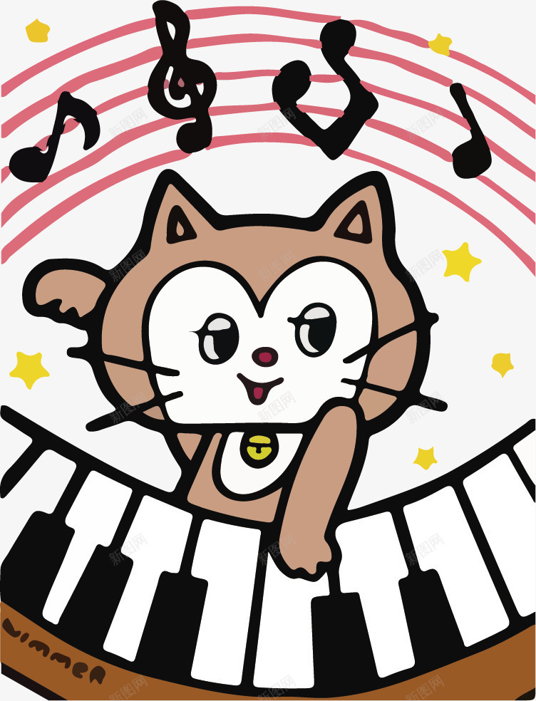 弹钢琴的卡通猫咪png免抠素材_新图网 https://ixintu.com 乐符 乐谱 卡通猫咪 弹钢琴的手 猫咪弹钢琴 琴键 钢琴