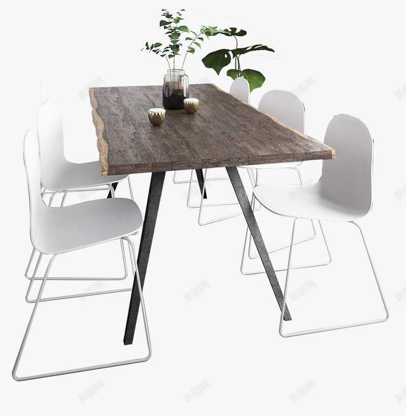 北欧风餐桌椅png免抠素材_新图网 https://ixintu.com 北欧风 绿植 花瓶 餐桌椅