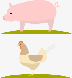 卡通小猪母鸡图案素材