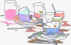 餐桌卡通肮脏餐具矢量图素材