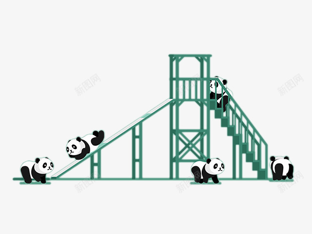 卡通熊猫游乐场png免抠素材_新图网 https://ixintu.com 动物 卡通熊猫游乐场 滑滑梯 玩滑滑梯