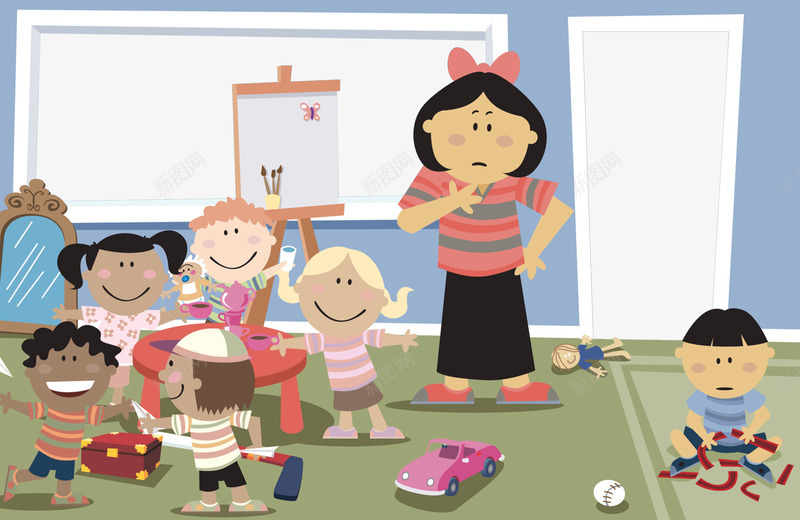 幼儿园课室png免抠素材_新图网 https://ixintu.com 儿童 幼儿园 玩耍 老师 课室