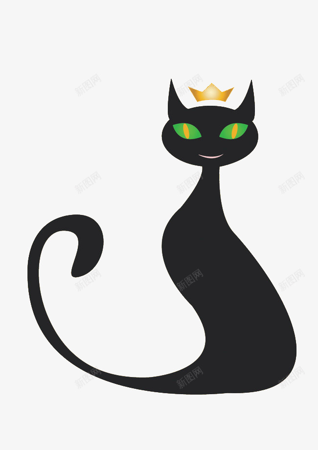 王冠猫咪png免抠素材_新图网 https://ixintu.com 王冠 绿色眼睛猫咪 长尾巴猫咪 黑色猫咪